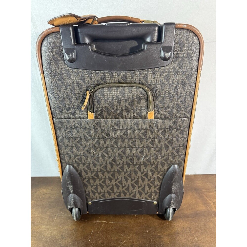 Vintage Michael Kors MK Monogram Rolling Carry-On Suitcase Faux Leather Brown - Picture 3 of 11